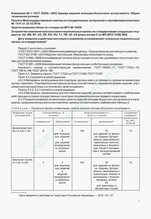 Изменение №1 к ГОСТ 25294-2003